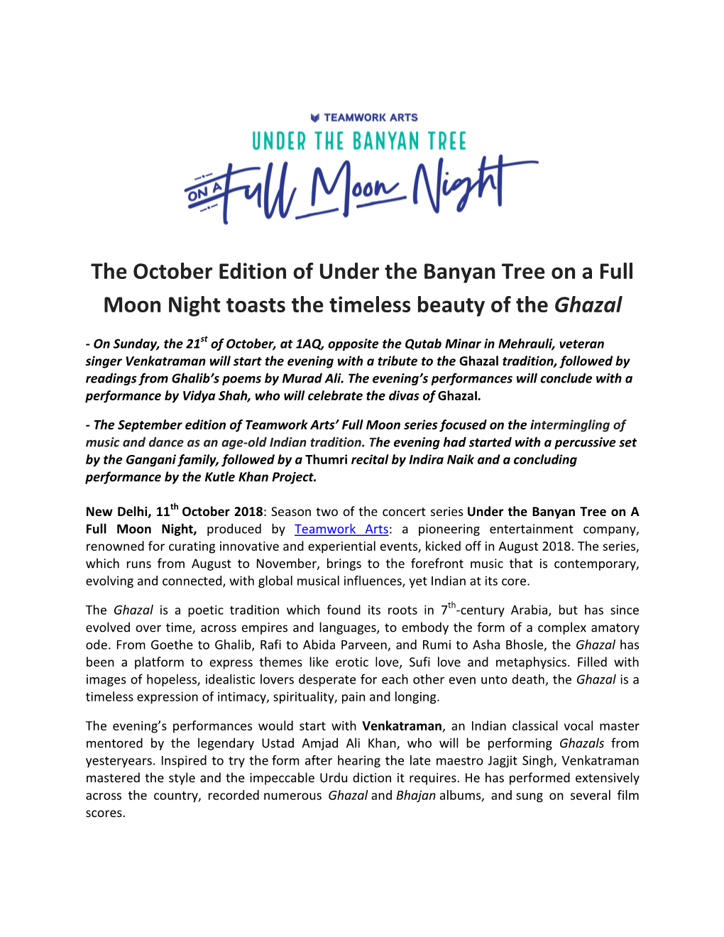 The October Edition of Under the Banyan Tree on a Full Moon Night