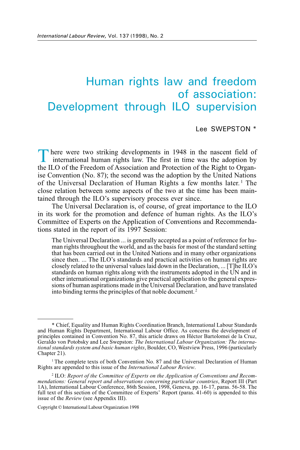 Human Rights Law and Freedom of Association: Development Through ILO Supervision
