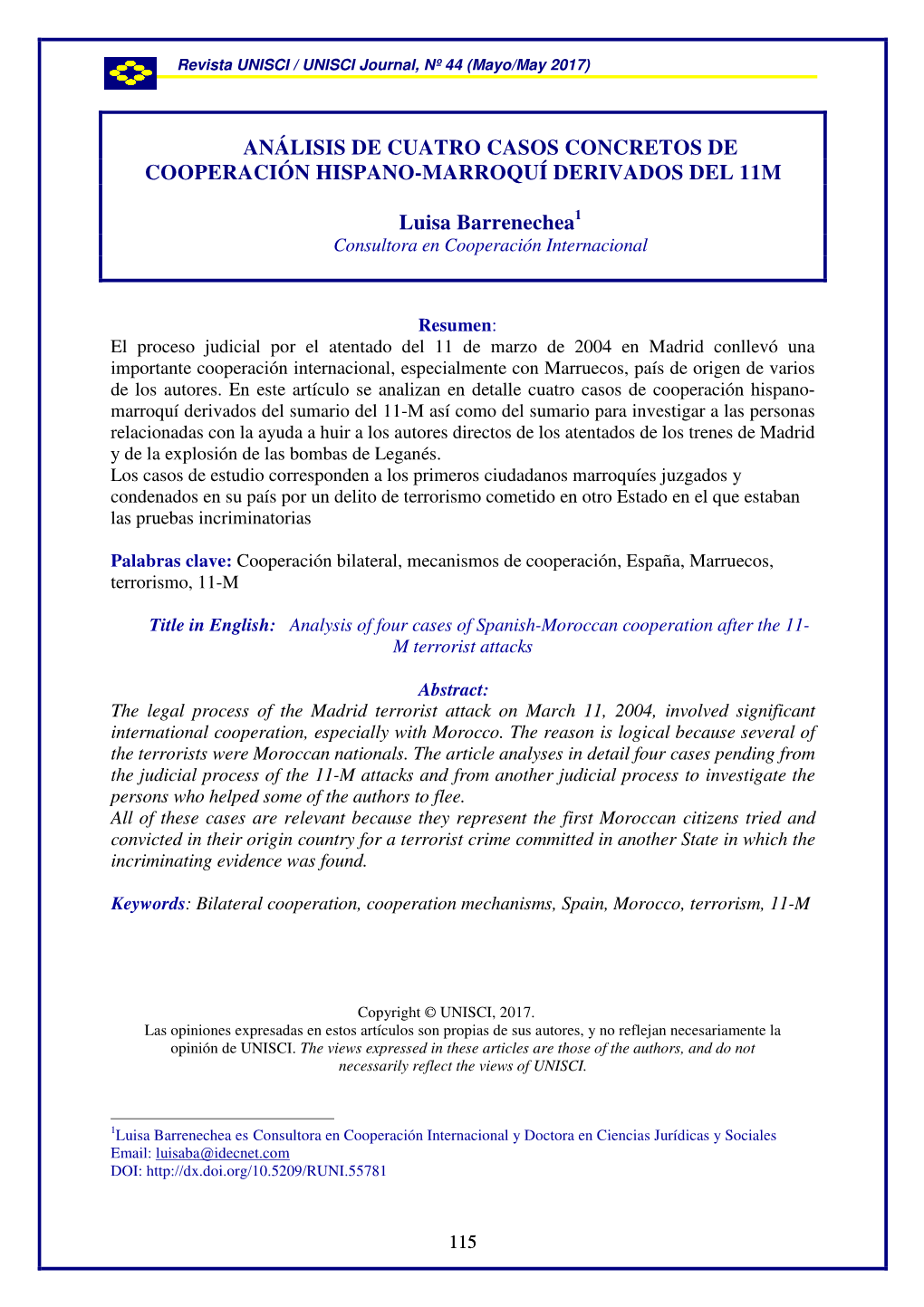 Análisis De Cuatro Casos Concretos De Cooperación Hispano-Marroquí Derivados Del 11M