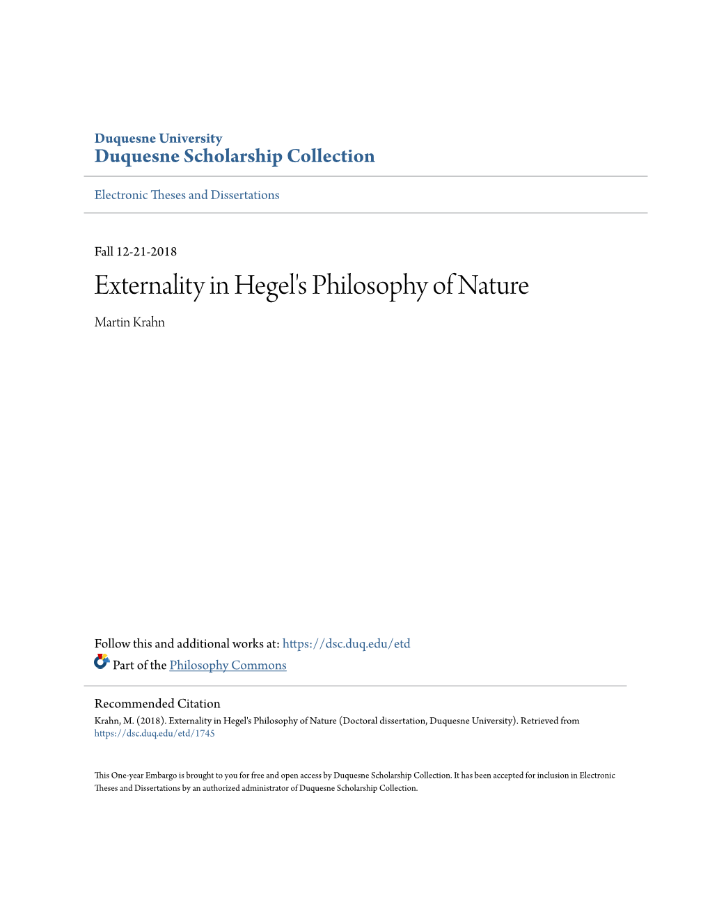 Externality in Hegel's Philosophy of Nature Martin Krahn