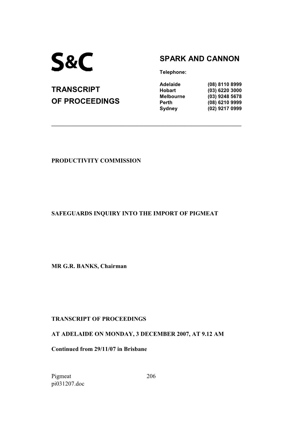 Adelaide, 3 December 2007 (PDF 192.7