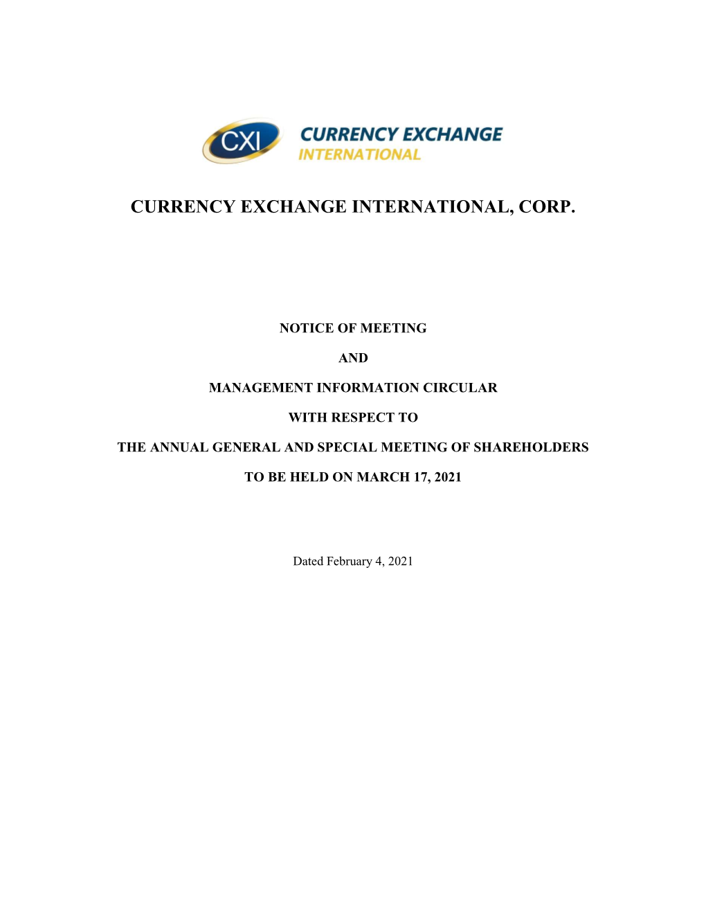 CXI Management Information Circular February 4 2021