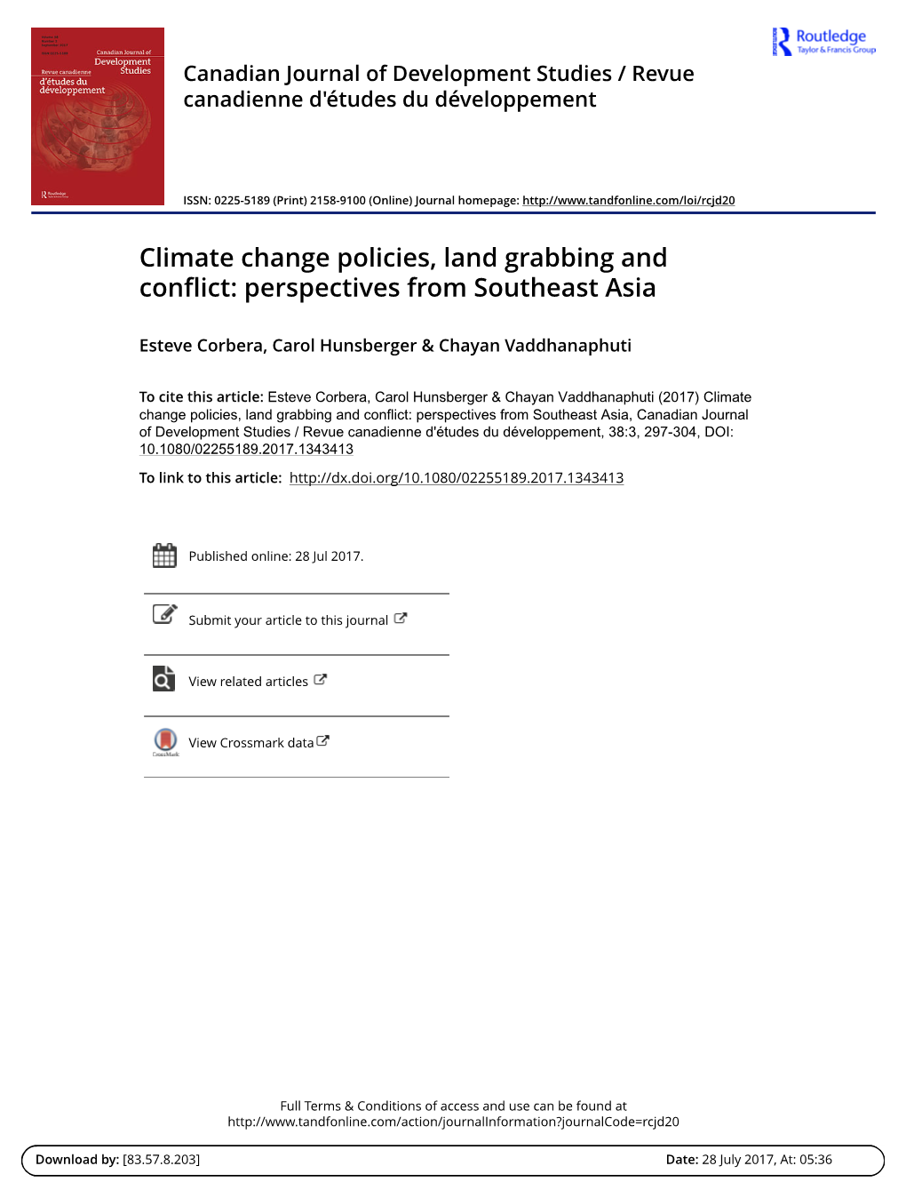 Climate Change Policies, Land Grabbing and Conflict: Perspectives from Southeast Asia