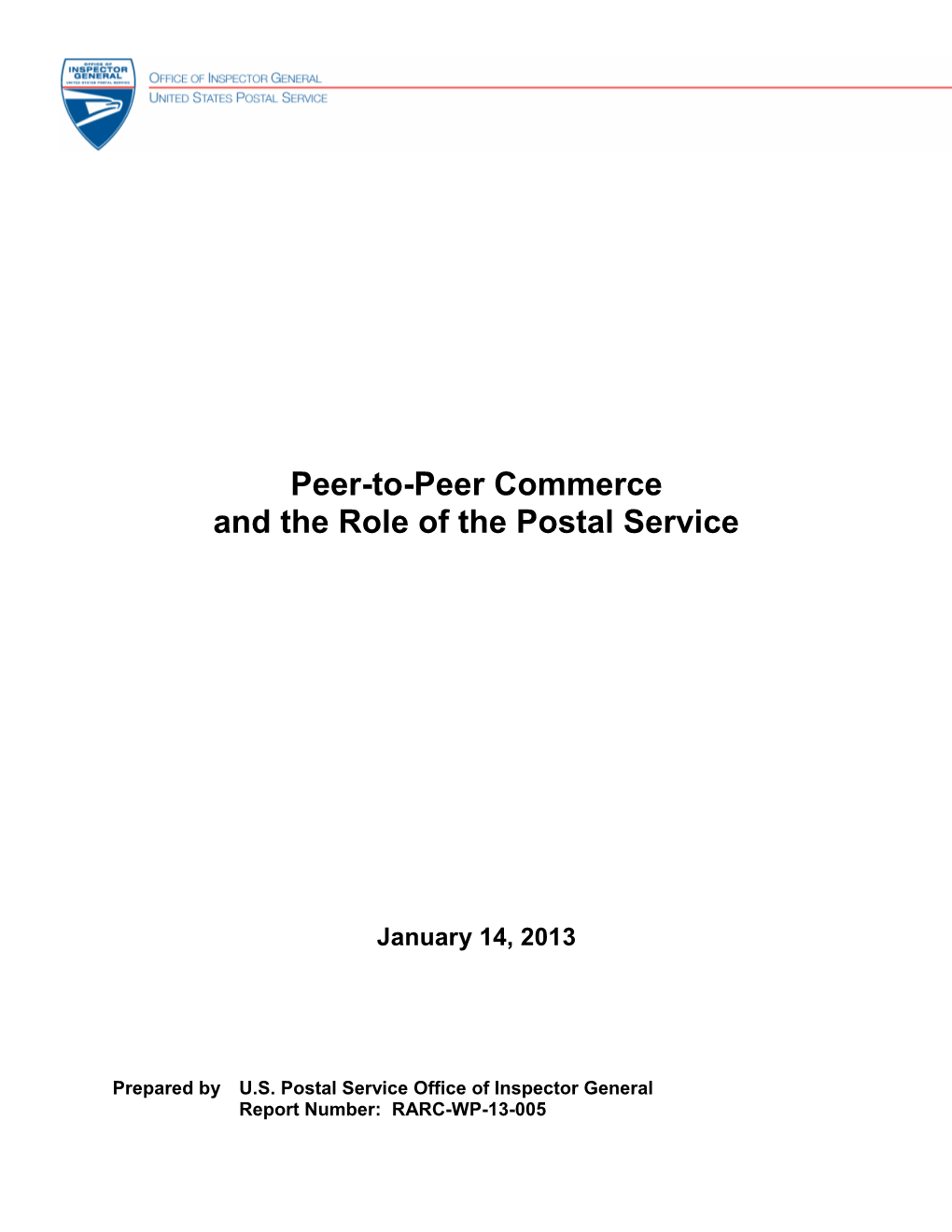 Peer-To-Peer Commerce and the Role of the Postal Service