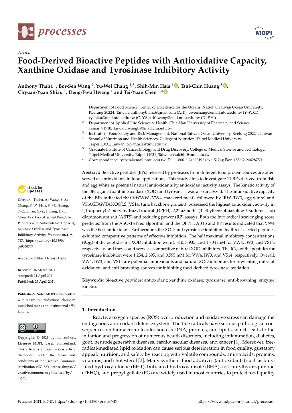 Food-Derived Bioactive Peptides with Antioxidative Capacity, Xanthine Oxidase and Tyrosinase Inhibitory Activity