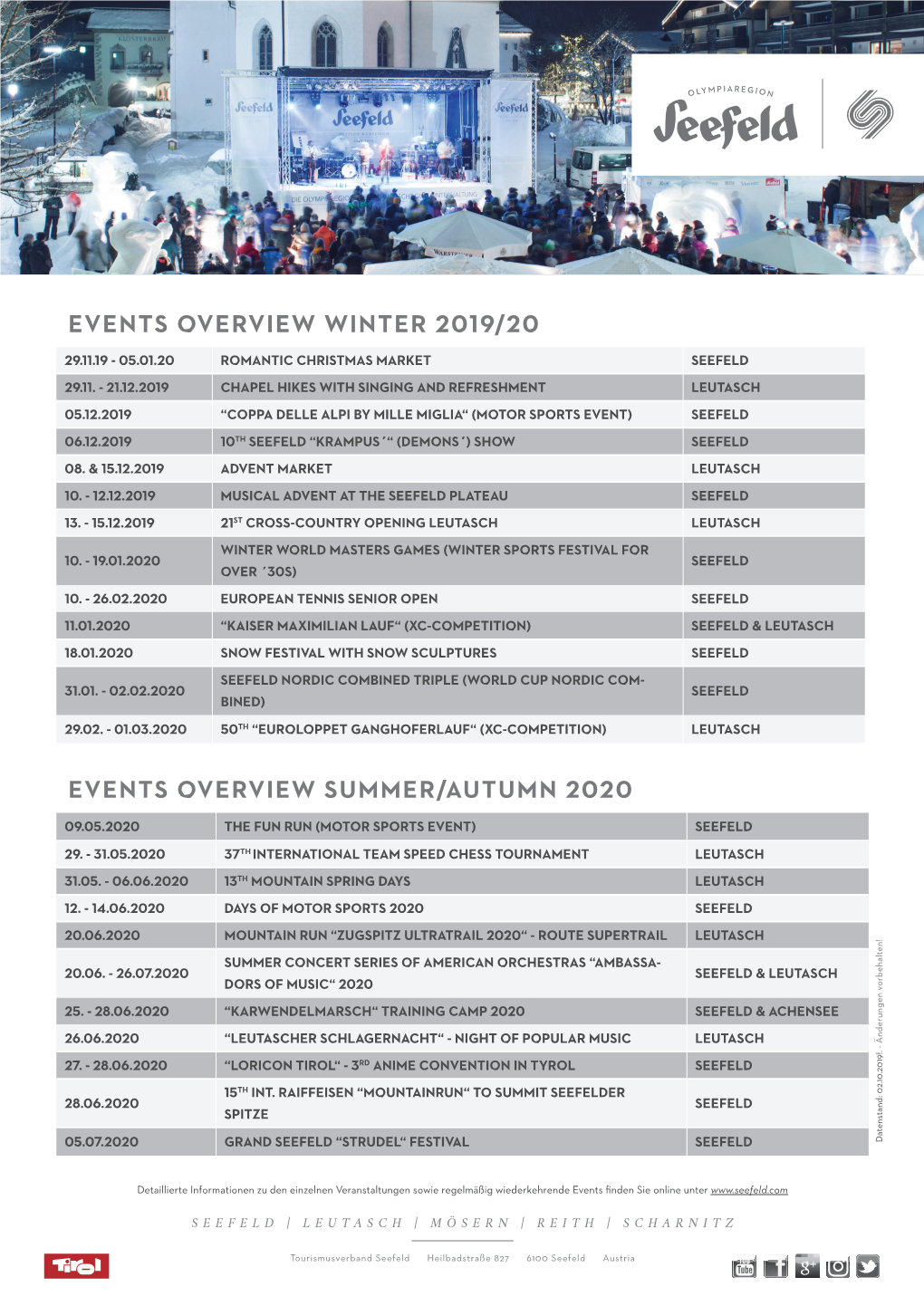 Events Overview Winter 2019/20 Events Overview Summer/Autumn