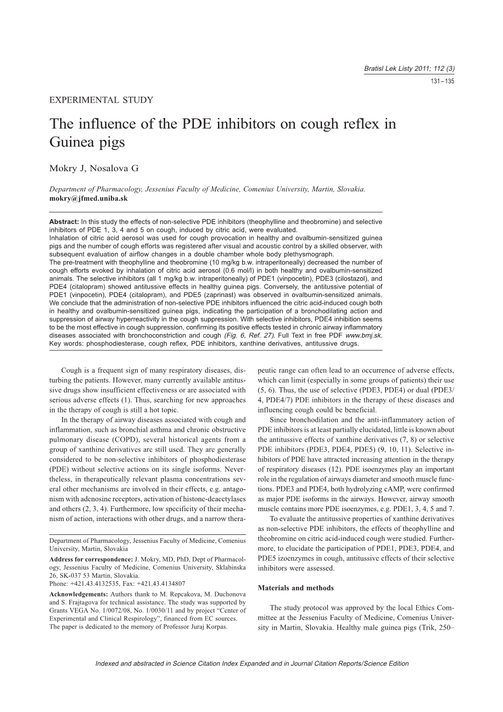 The Influence of the PDE Inhibitors on Cough Reflex in Guinea Pigs