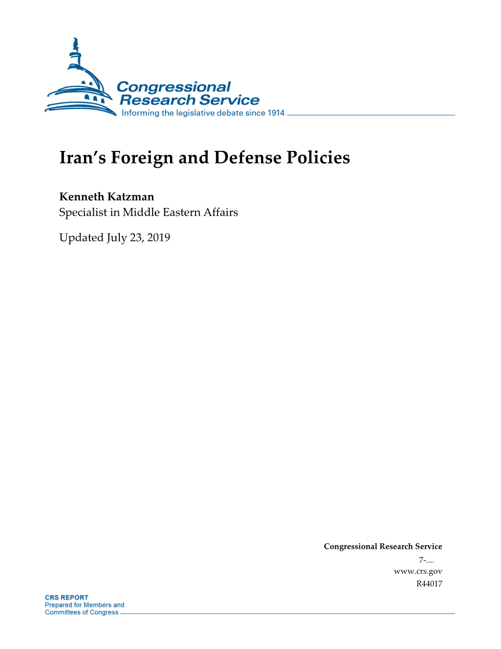 Iran's Foreign and Defense Policies