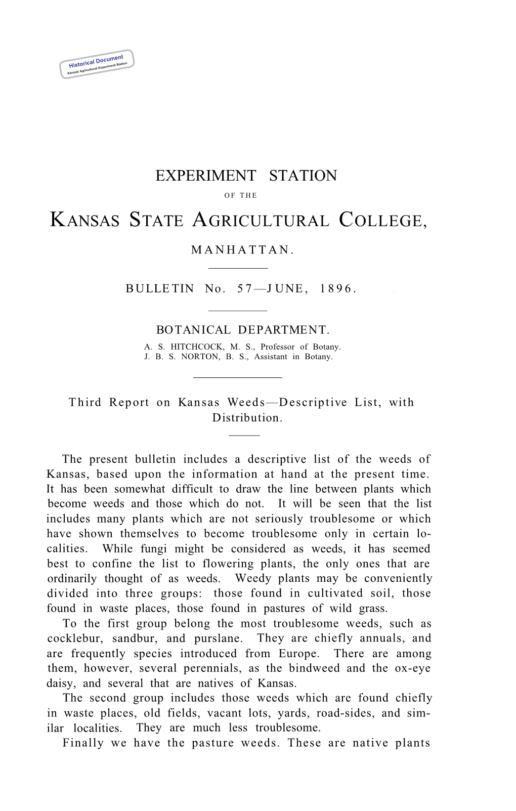 SB057 1896 Third Report on Kansas Weeds—Descriptive List, With