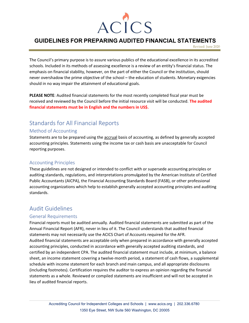 Standards for All Financial Reports Audit Guidelines