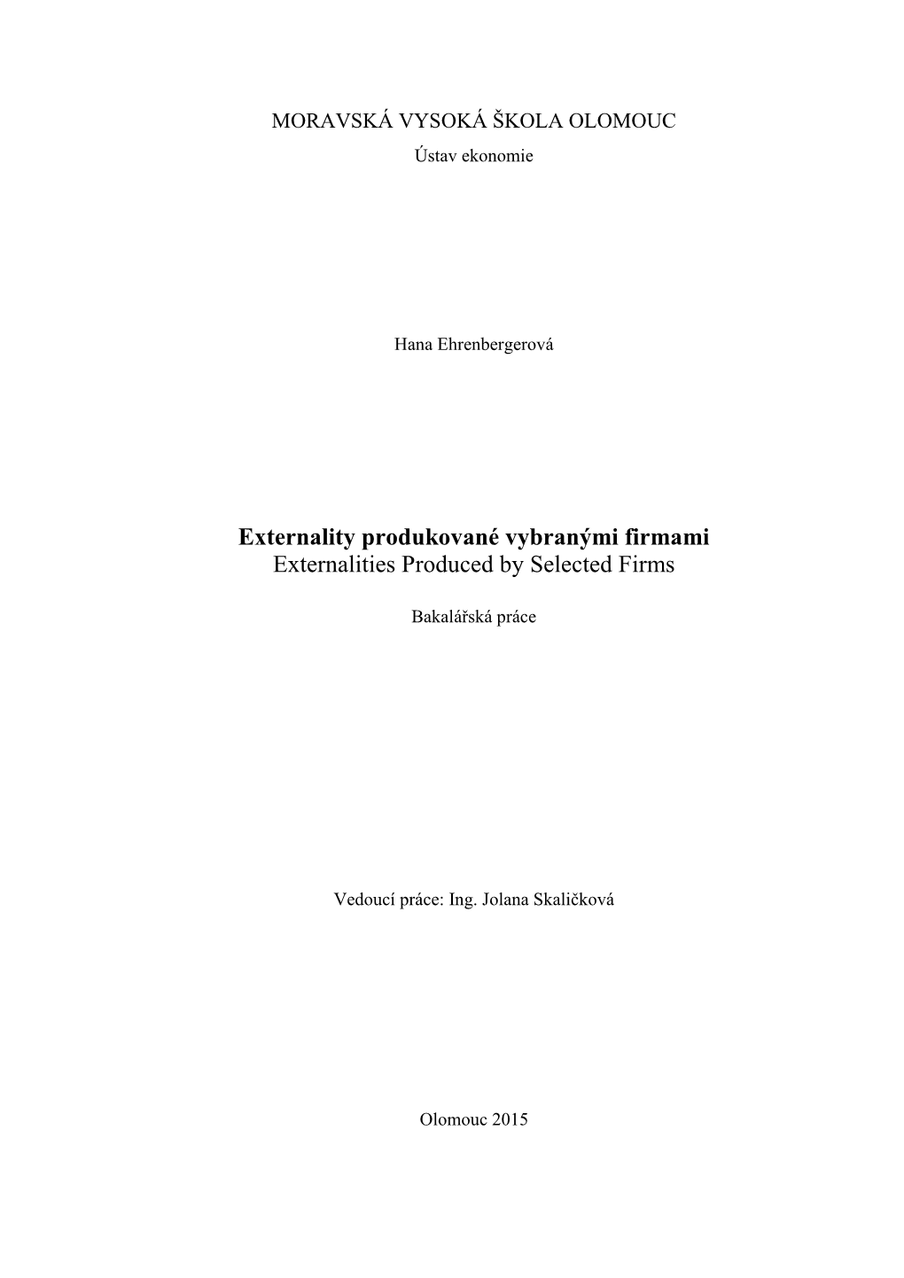 Externality Produkované Vybranými Firmami Externalities Produced by Selected Firms