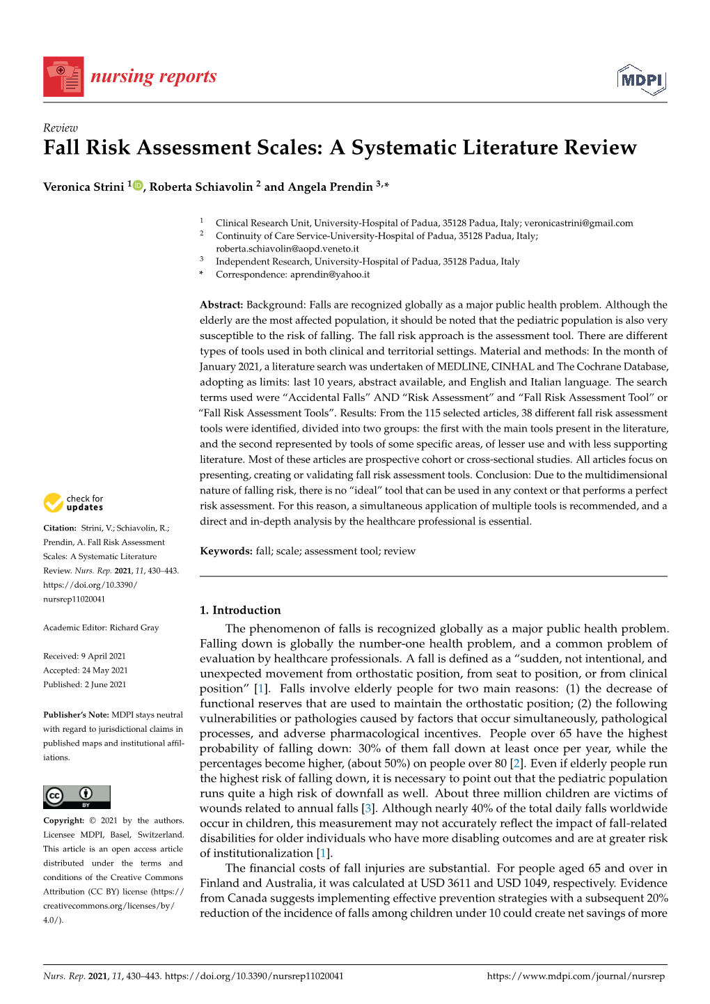 Fall Risk Assessment Scales: a Systematic Literature Review