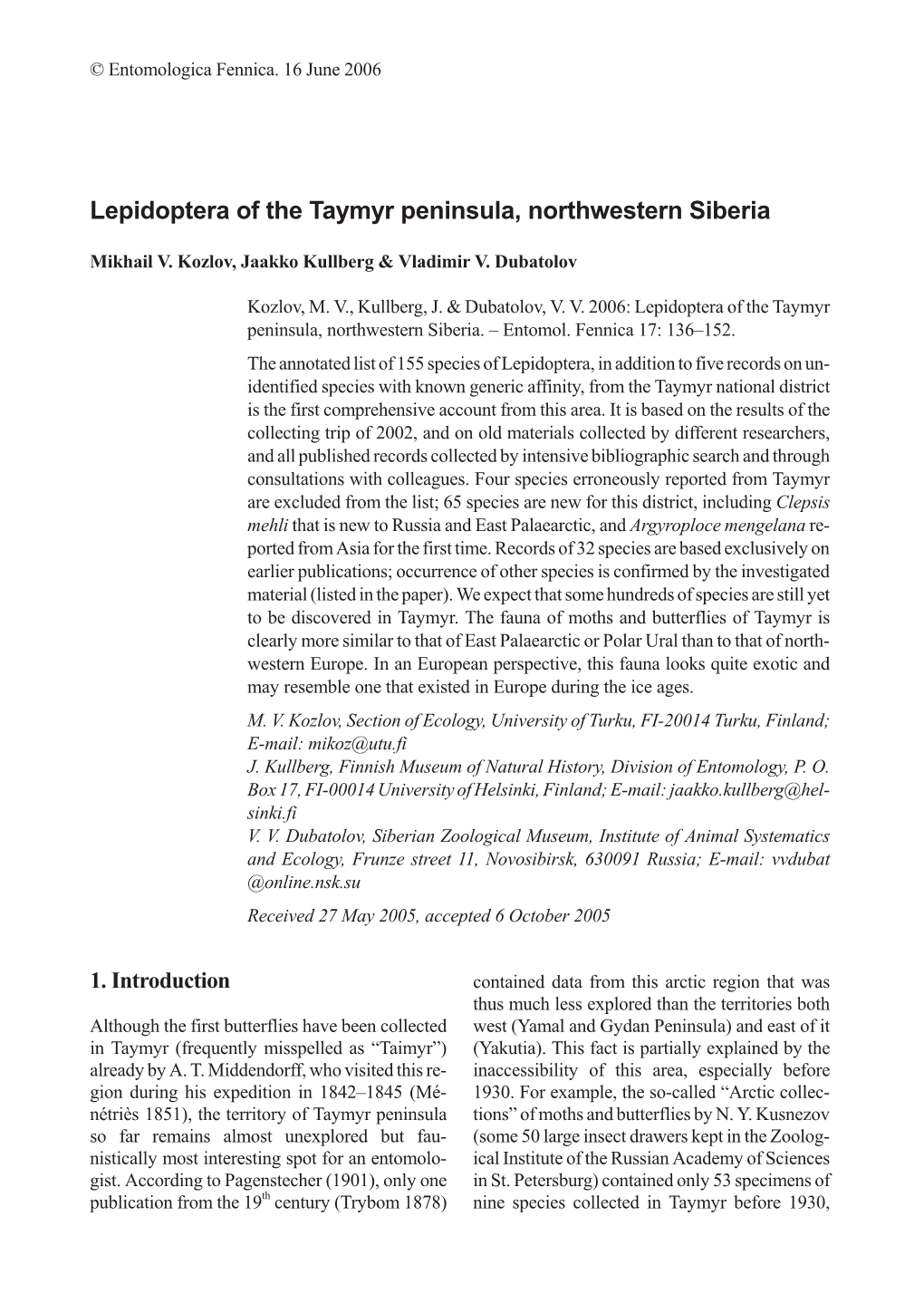 Lepidoptera of the Taymyr Peninsula, Northwestern Siberia