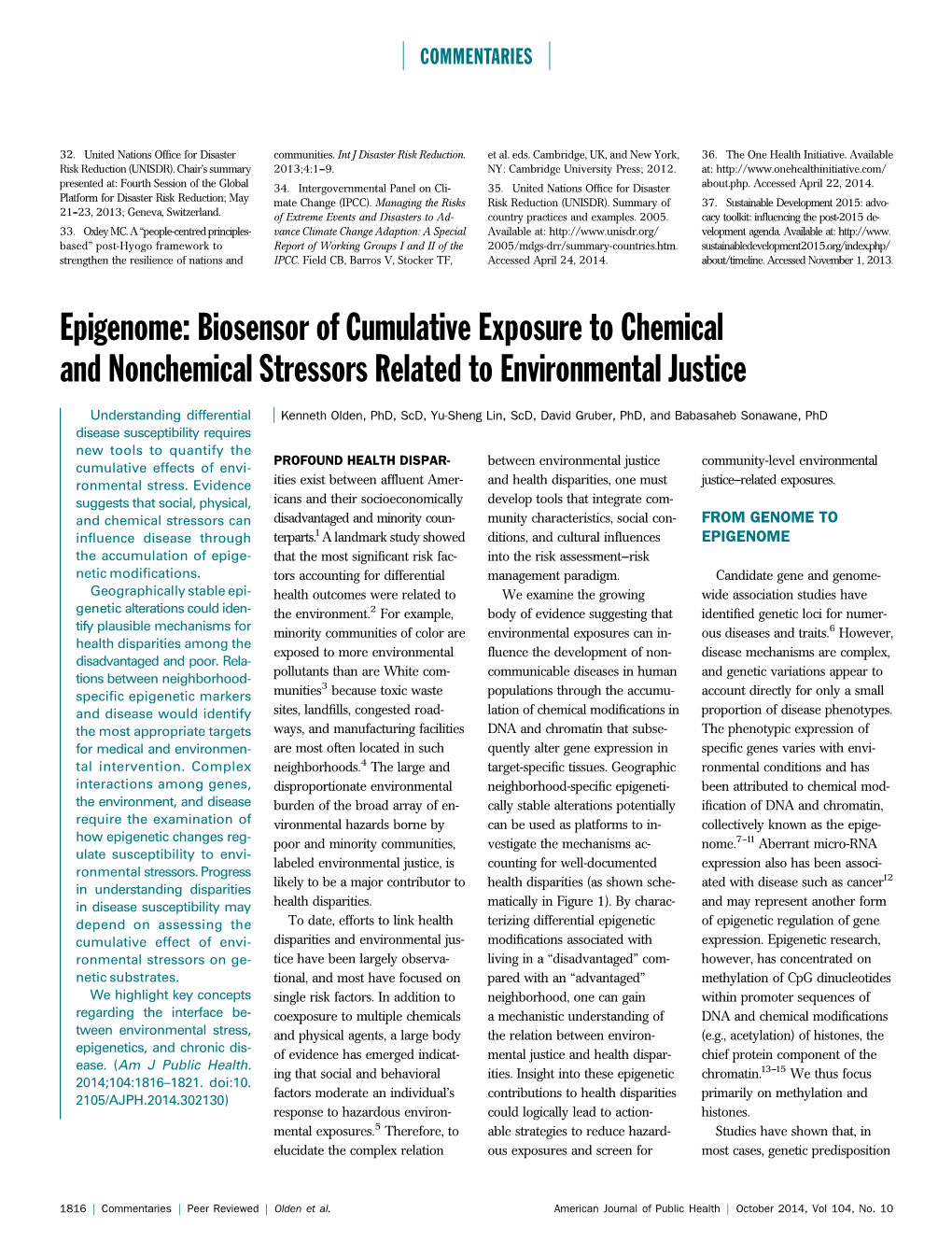 Epigenome: Biosensor of Cumulative Exposure to Chemical and Nonchemical Stressors Related to Environmental Justice