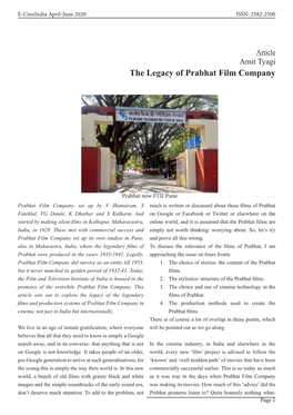 Amit Tyagi– the Legacy of Prabhat Studios
