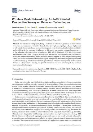 Wireless Mesh Networking: an Iot-Oriented Perspective Survey on Relevant Technologies