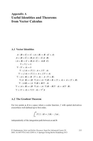 Useful Identities and Theorems from Vector Calculus