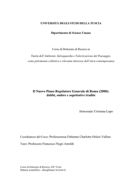 Il Nuovo Piano Regolatore Generale Di Roma (2008): Dubbi, Ombre E Aspettative Tradite