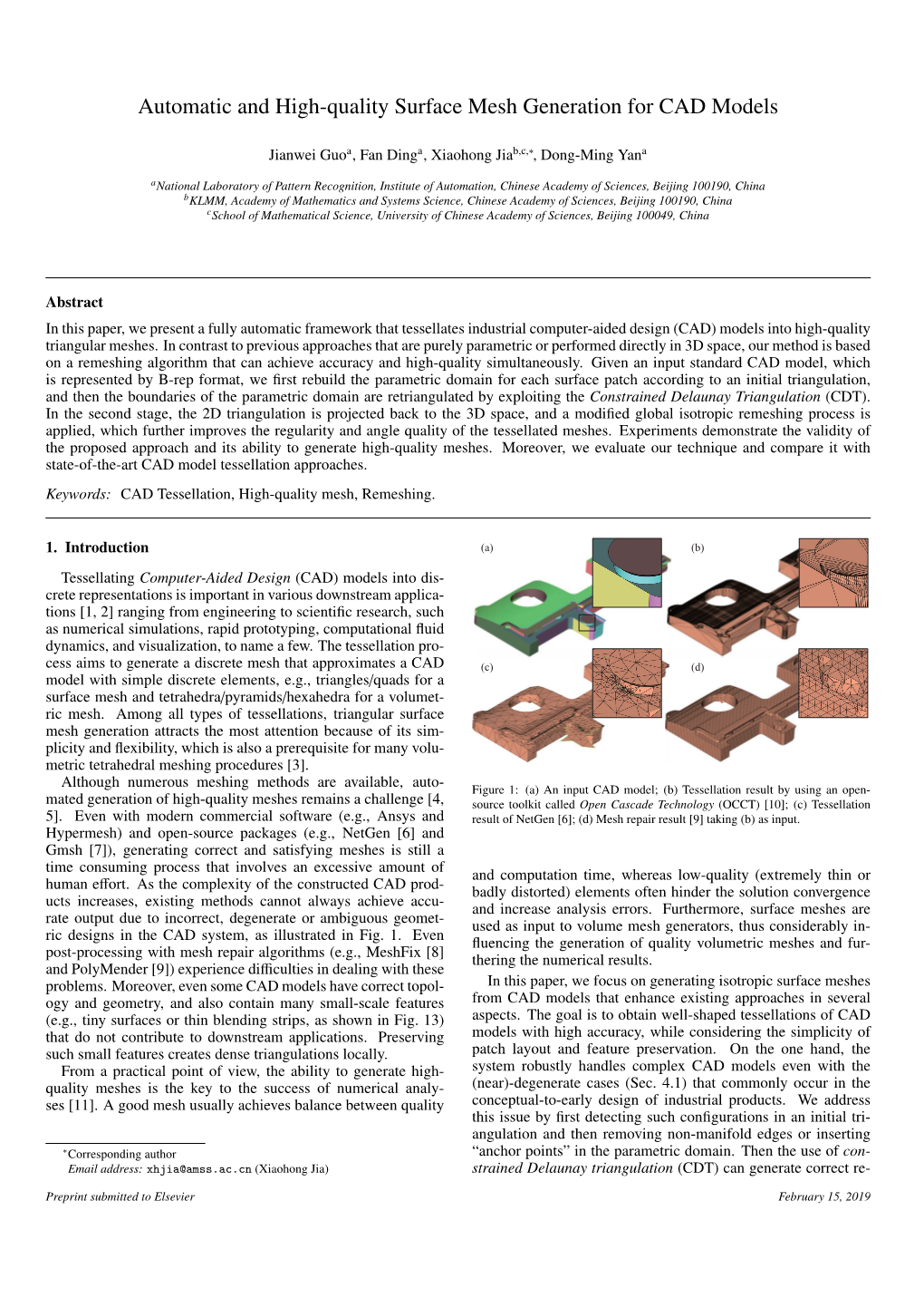 Automatic and High-Quality Surface Mesh Generation for CAD Models