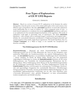 Four Types of Explanations of CE IV UFO Reports
