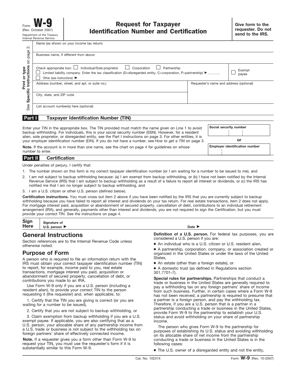 Request For Taxpayer Identification And Certification Irs Form W 9 Docslib 7298