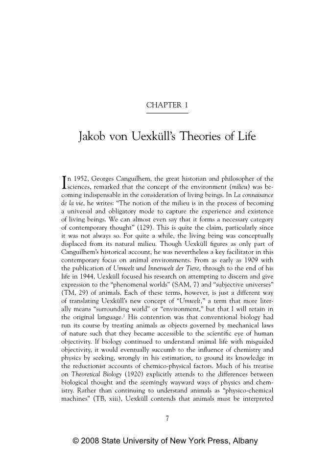 Jakob Von Uexküll's Theories of Life