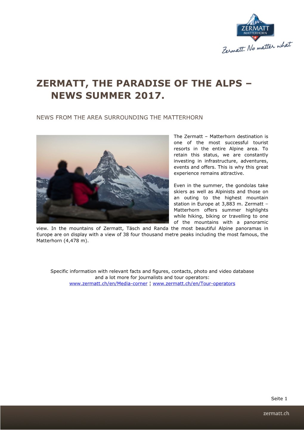 Zermatt, the Paradise of the Alps – News Summer 2017