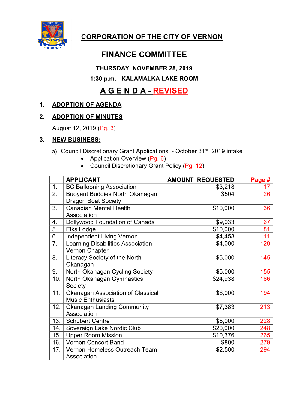 Finance Committee a G E N