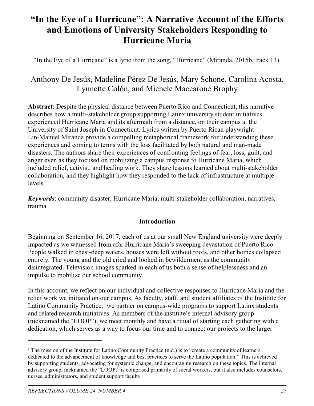 “In the Eye of a Hurricane”: a Narrative Account of the Efforts and Emotions of University Stakeholders Responding to Hurricane Maria