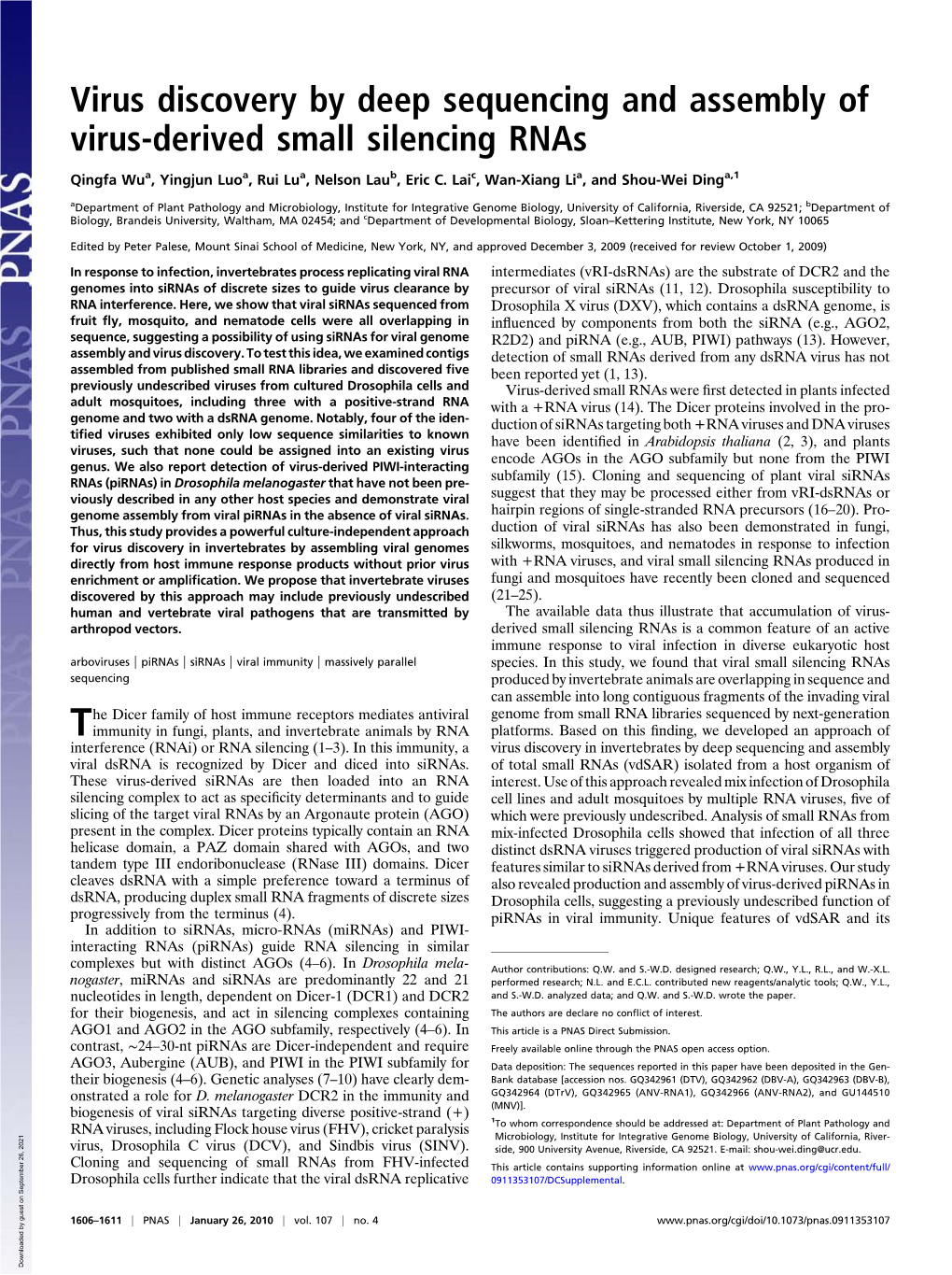 Virus Discovery by Deep Sequencing and Assembly of Virus-Derived Small Silencing Rnas