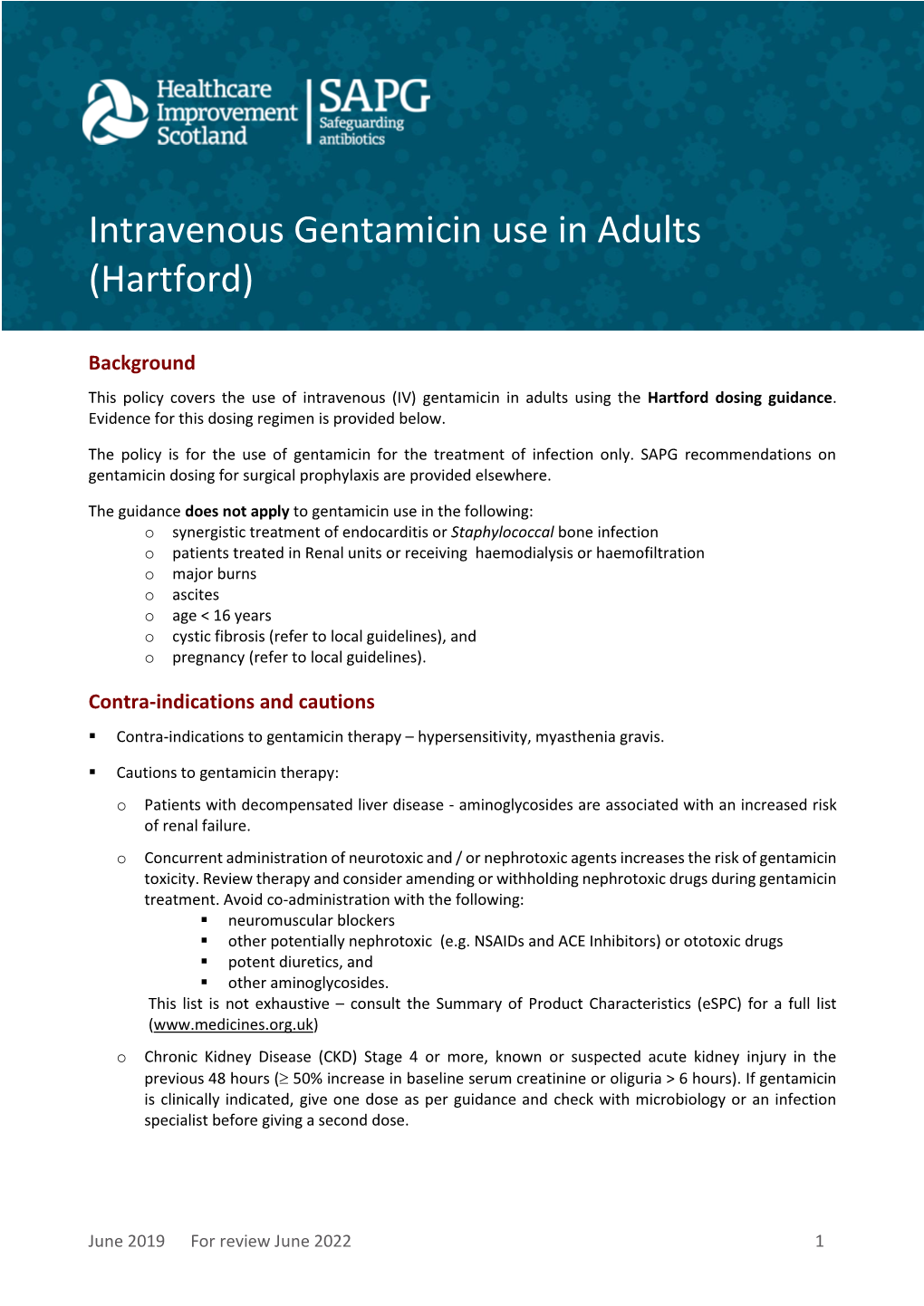 Intravenous Gentamicin Use in Adults (Hartford)