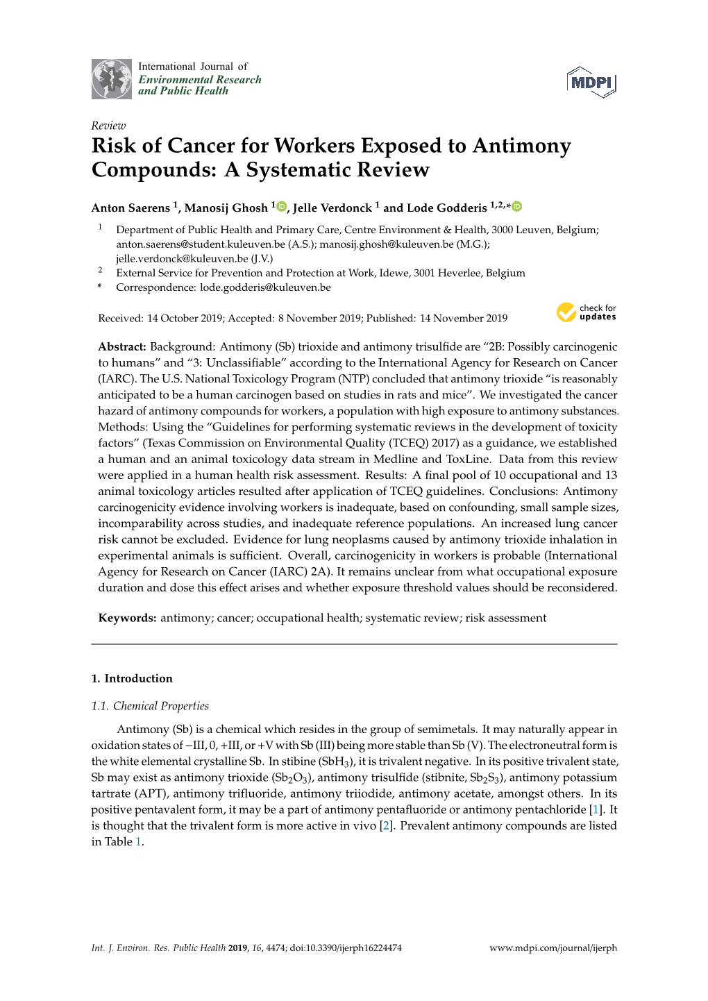 Risk of Cancer for Workers Exposed to Antimony Compounds: a Systematic Review