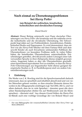 Noch Einmal Zu Übersetzungsproblemen Bei Harry Potter (Am Beispiel Der Serbischen, Kroatischen, Tschechischen Und Slovakischen Fassung)