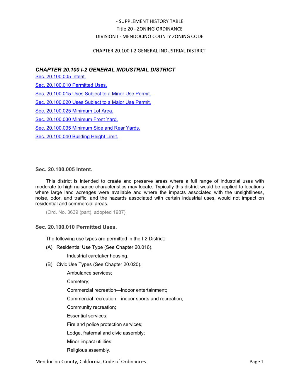 Chapter 20.100 I‐2 General Industrial District