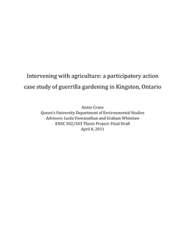 A Participatory Action Case Study of Guerrilla Gardening in Kingston, Ontario