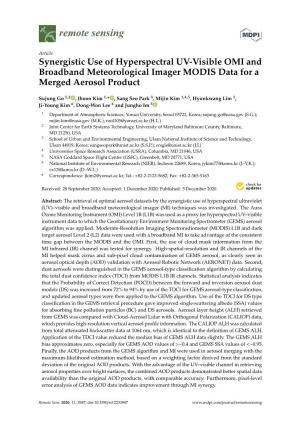 Synergistic Use of Hyperspectral UV-Visible OMI and Broadband Meteorological Imager MODIS Data for a Merged Aerosol Product