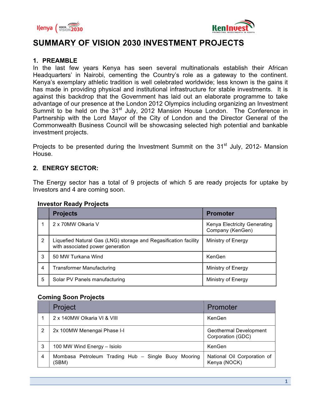 Investment Projects