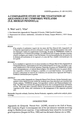 A Comparative Study of the Vegetation at Aiguamolls De L'emporda Wetlands (N.E