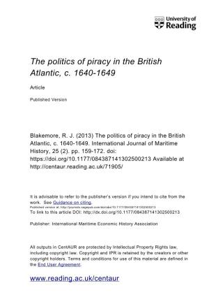The Politics of Piracy in the British Atlantic, C. 1640-1649