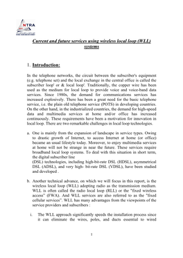 Current and Future Services Using Wireless Local Loop (WLL) Systems