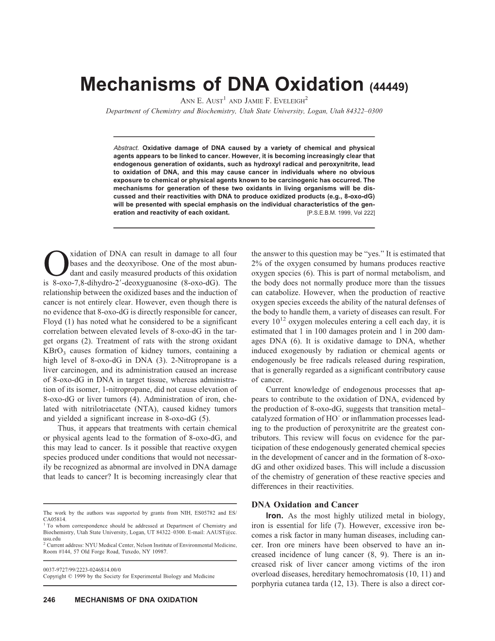 Mechanisms of DNA Oxidation (44449) 1 2 ANN E