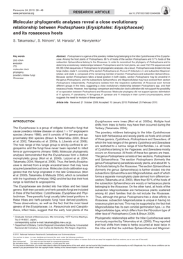 Molecular Phylogenetic Analyses Reveal a Close Evolutionary Relationship Between Podosphaera (Erysiphales: Erysiphaceae) and Its Rosaceous Hosts