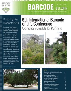 5Th International Barcode of Life Conference in Kunming, China (October 27-31, 2013)
