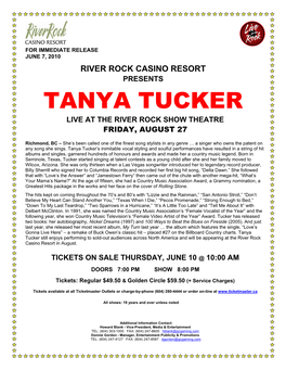 Tanya Tucker Live at the River Rock Show Theatre Friday, August 27
