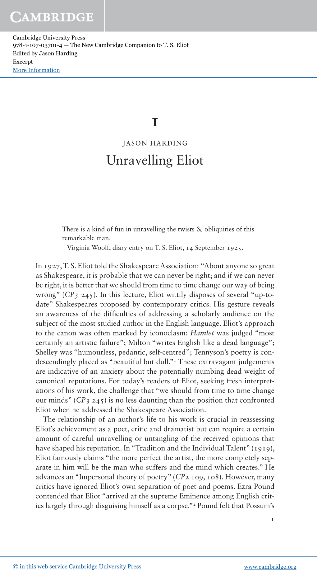 Unravelling Eliot