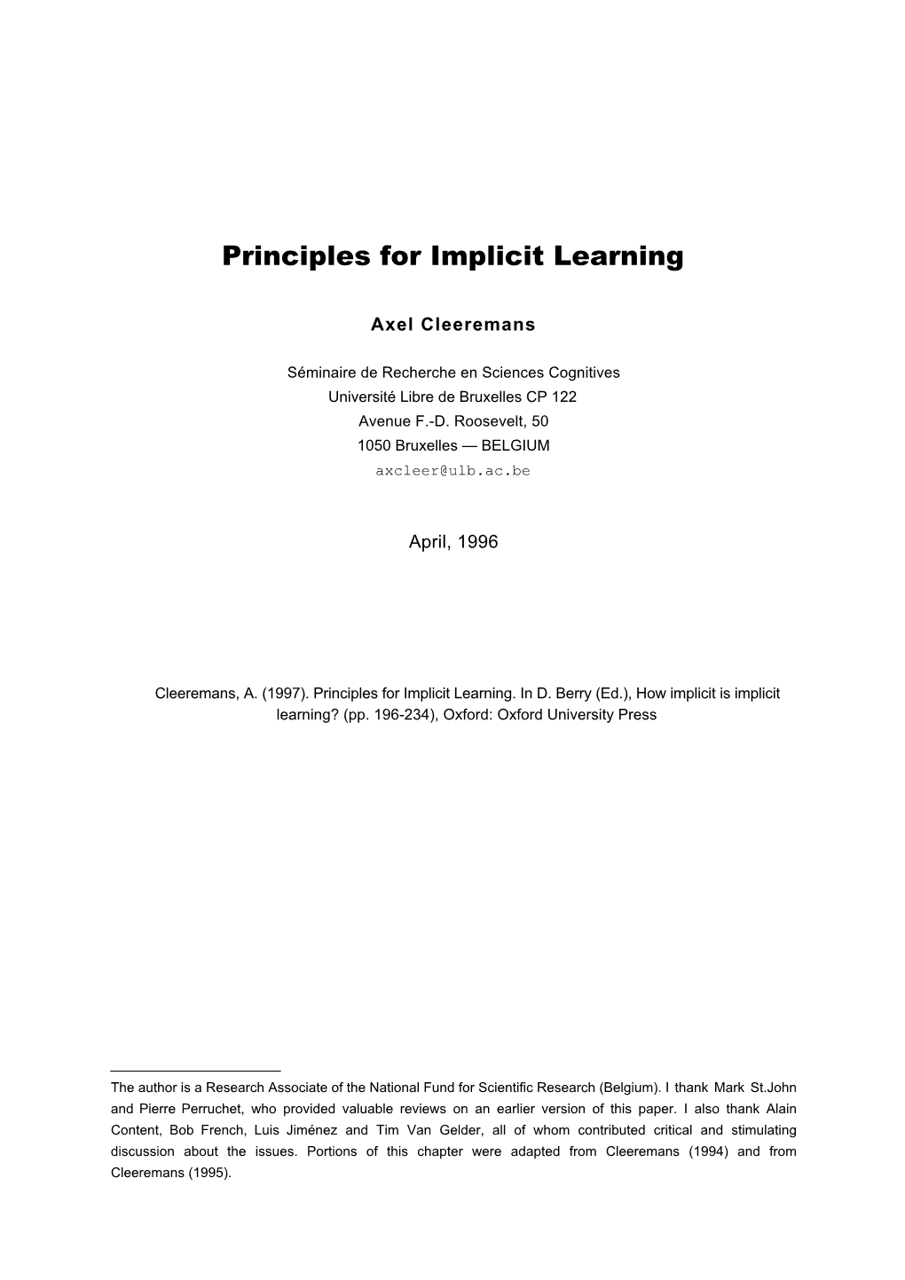 Principles for Implicit Learning