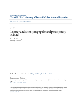 Literacy and Identity in Popular and Participatory Culture. Laura A
