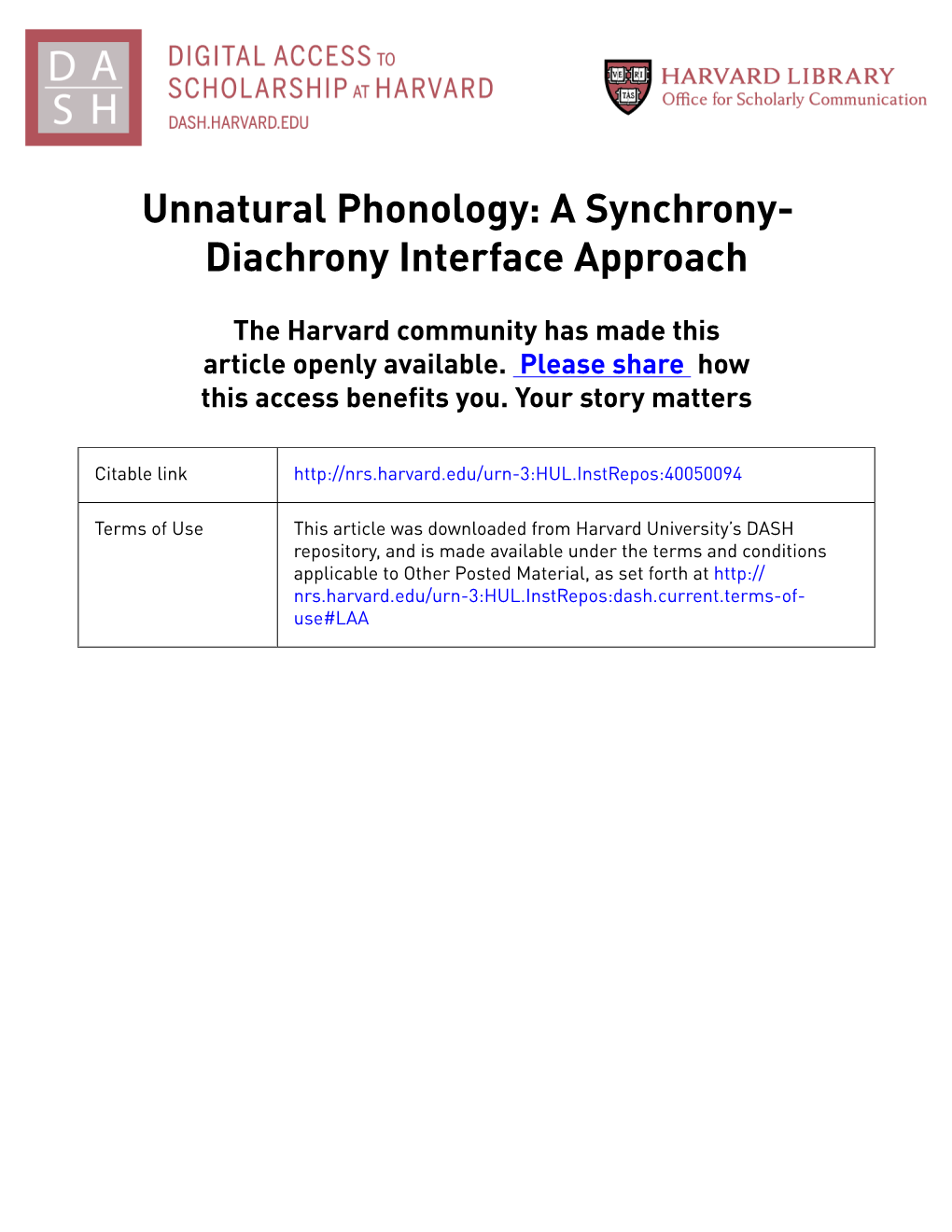Unnatural Phonology: a Synchrony- Diachrony Interface Approach