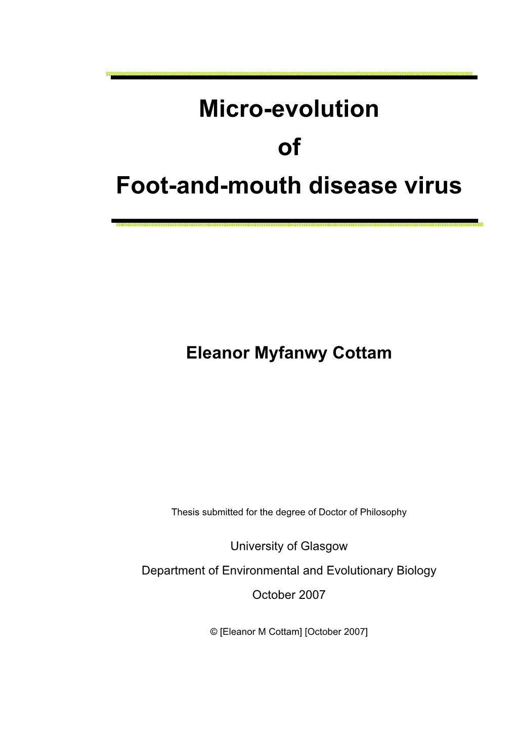 Micro-Evolution of Foot-And-Mouth Disease Virus