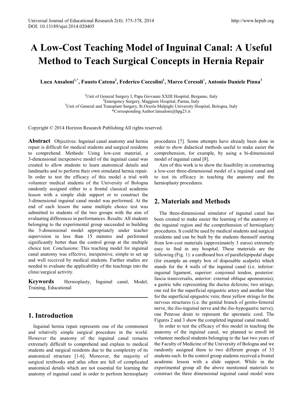 A Low-Cost Teaching Model of Inguinal Canal: a Useful Method to Teach Surgical Concepts in Hernia Repair